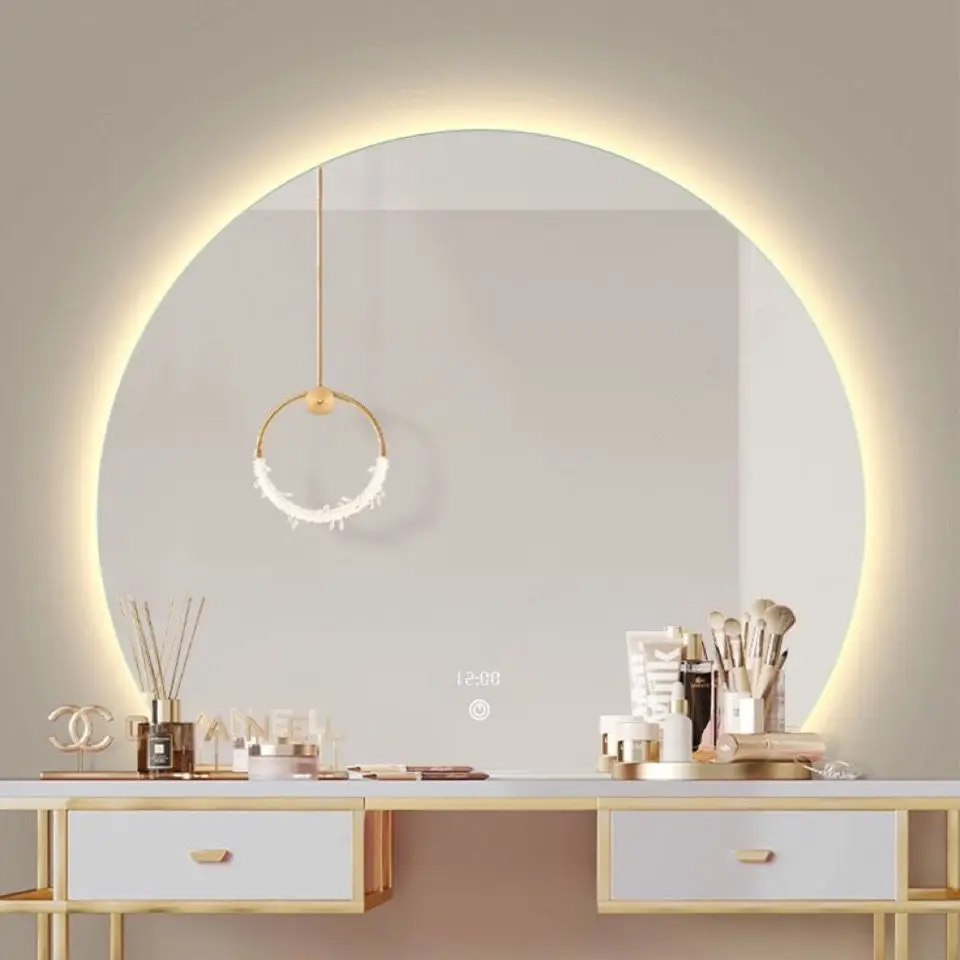 Round Decorative Wall Mirror Light Led Hanging Vanity Smart Bathroom Decorative Wall Makeup Espejos Con Luces Home Decor