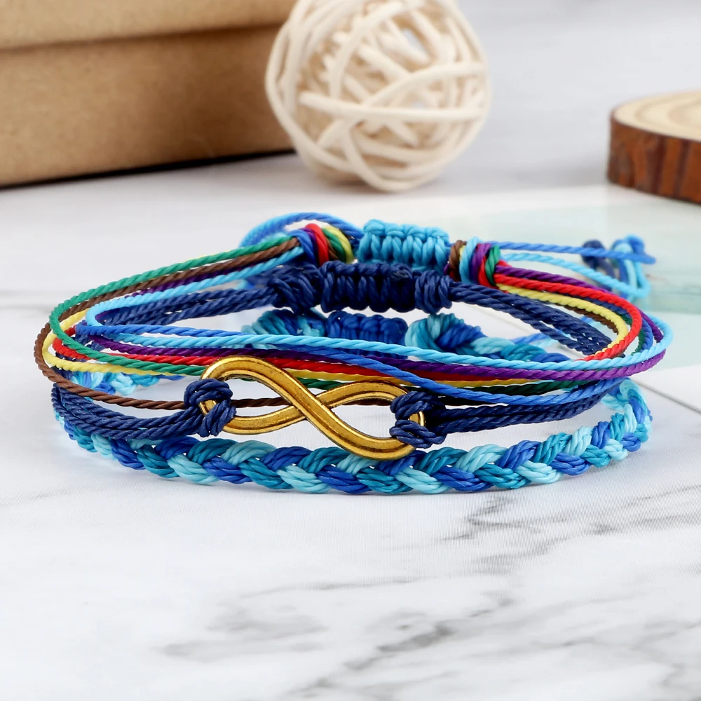 3pcs Lucky Blue Bracelets&Bangles for Women Men Handmade Infinity Life Tree Chram Braided Knots Rope Bracelet Adjustable Jewelry