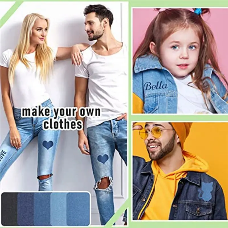 HOT 100 Pcs Iron on Patches Denim Patches for Jeans Kit Patches for Clothing Repair, 4.3 X 3 Inches/ 11 X 7.5 Cm, 5 Colors 【SPEC