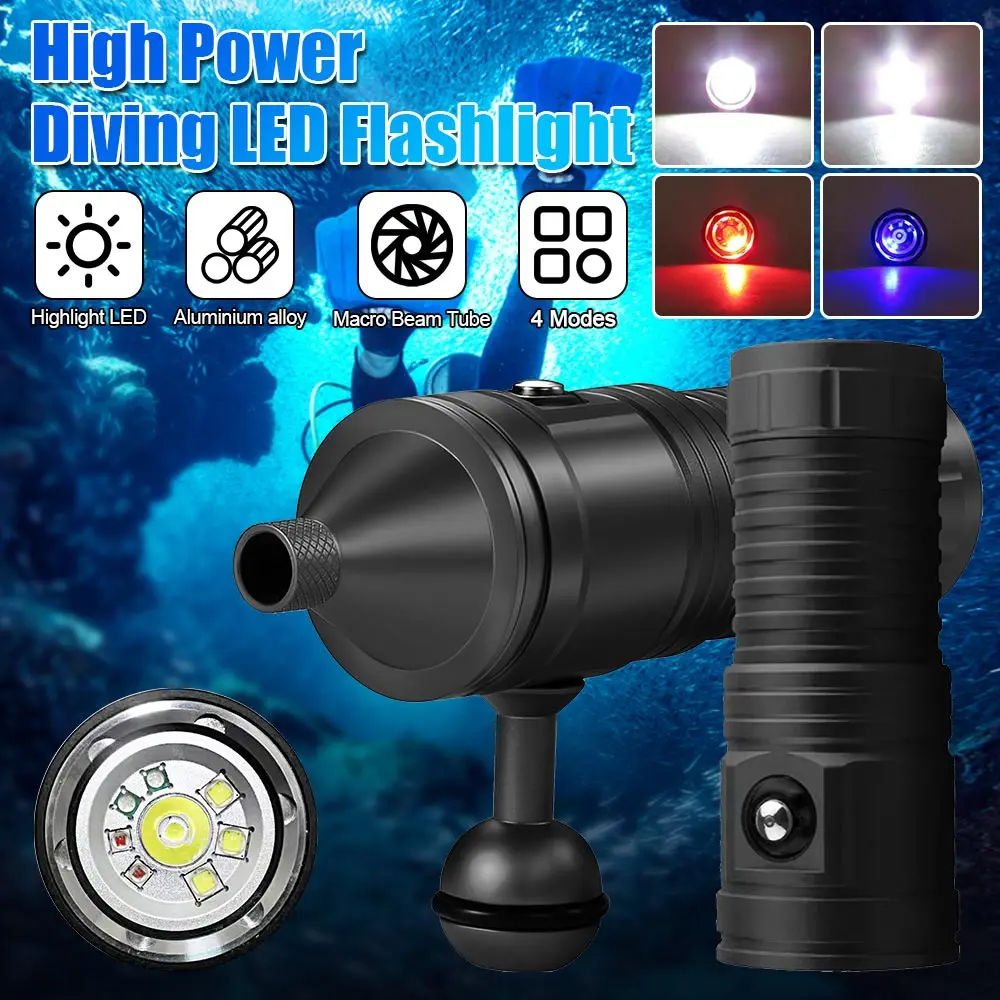 VASTFIRE Professional Underwater photography Light With Beam Bucket Diving Flashlight 80M Red/UV/White Waterproof Diving Lamp