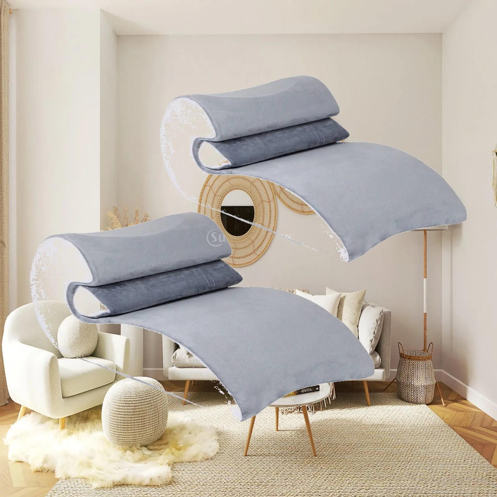 Curved Wedge Pillow for Bed with Cylinder Bolster Set Soft Polyester Cover for Back Leg Support Relaxing Lounging Cushion