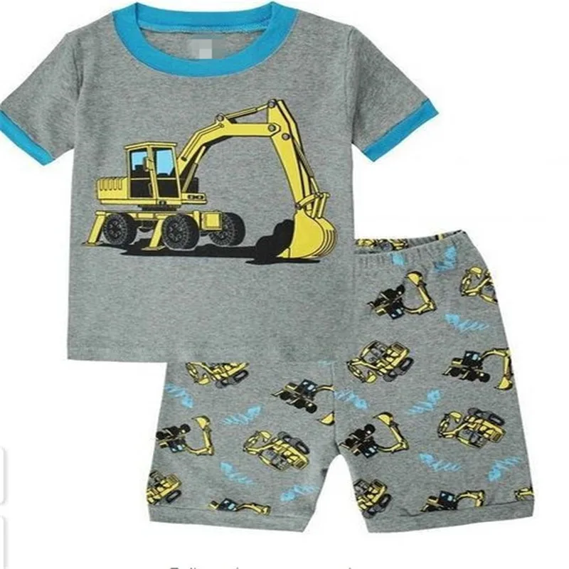 Summer Kids Boys 1-7Years Clothes Sets Excavato Cartoon Printing T-Shirt And Cotton Short Pants Leisure Children Pajamas Suit