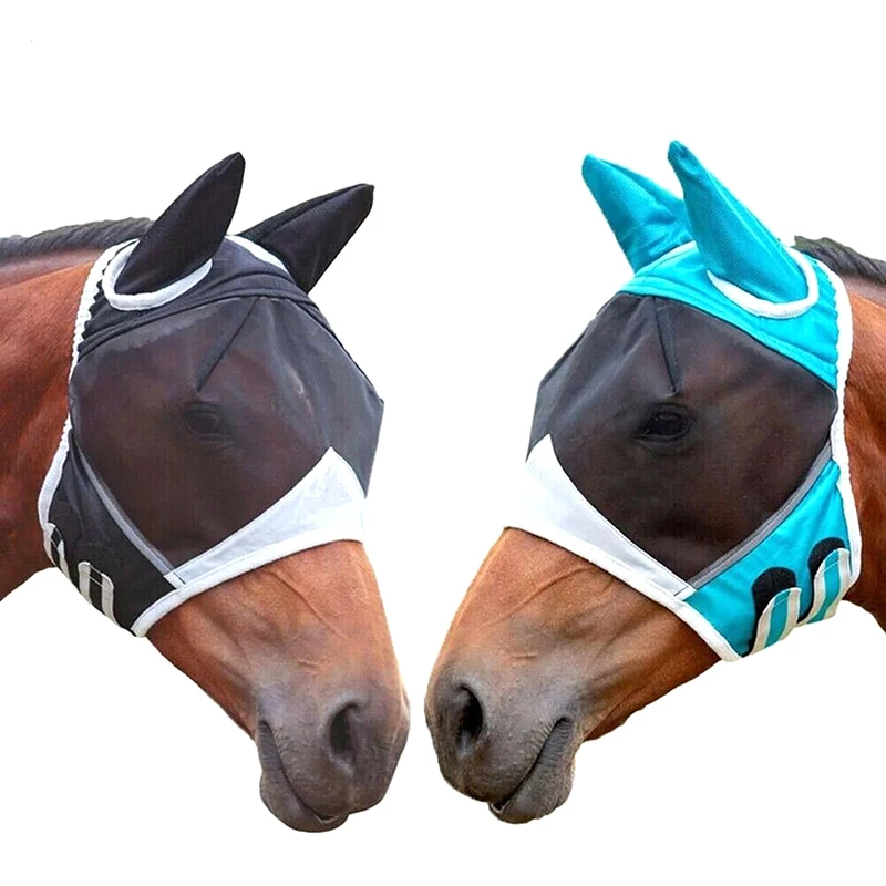 Horse Mask Stretchy Adjustable Breathable Anti-uv Anti-mosquito Horse Hood Mesh Fly Protective Cover Equestrian Equipment