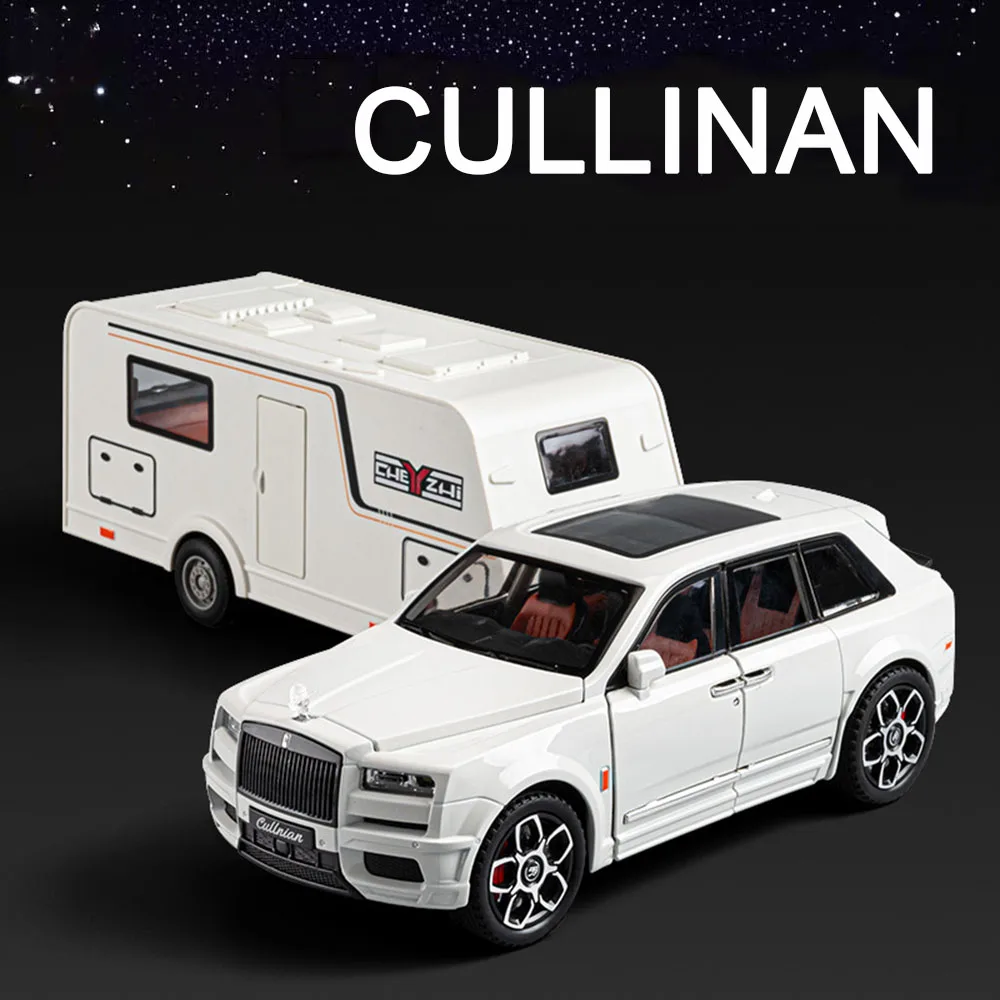 1:20 Rolls Royce Cullinan Toys Cars Models Wheel Pull Back Travel Trailer with Light Music Miniature Caravans Toddler Kids Gifts