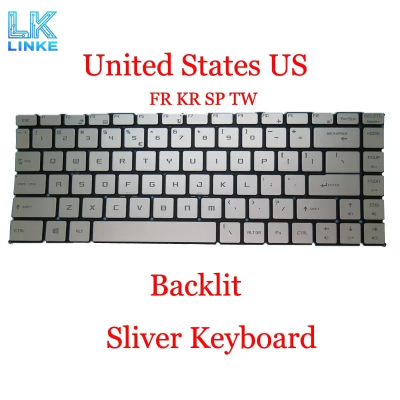 US FR KR SP Backlit Keyboard For MSI WP65 9TH WS65 8SK 8TK 9TJ 9TK 9TL 9TM Creator 15M A9SD A9SE A10SE A10SD A10SET Sliver New
