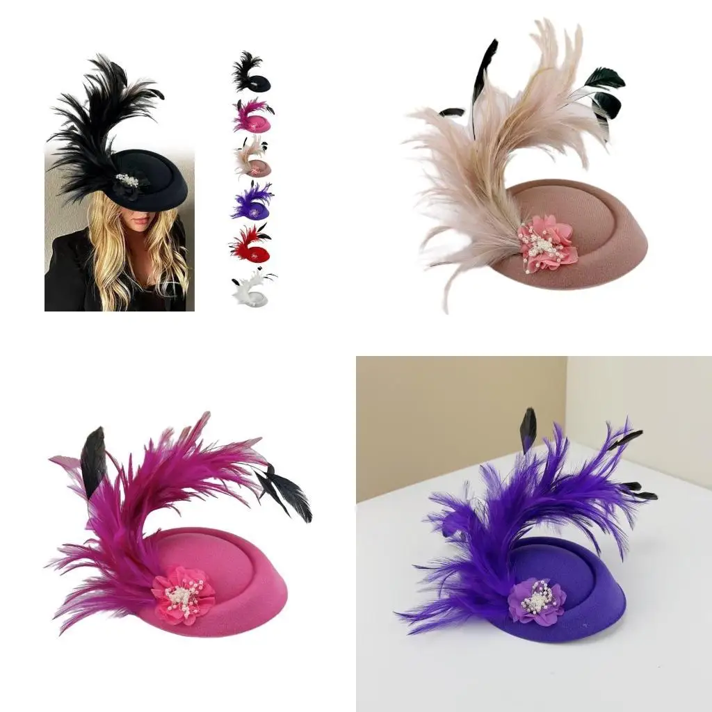 

652F Medieval Felt Hat Hairpins Bride Hair Clip Felt Hat Headband 1920s Hair Clip for Wedding