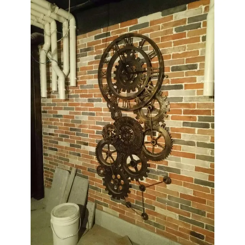 مخصص خمر لوفت بار النمط الصناعي شخصية الإبداعية الحنين ساعة ديكور والعتاد ديكور ساعة حائط #5