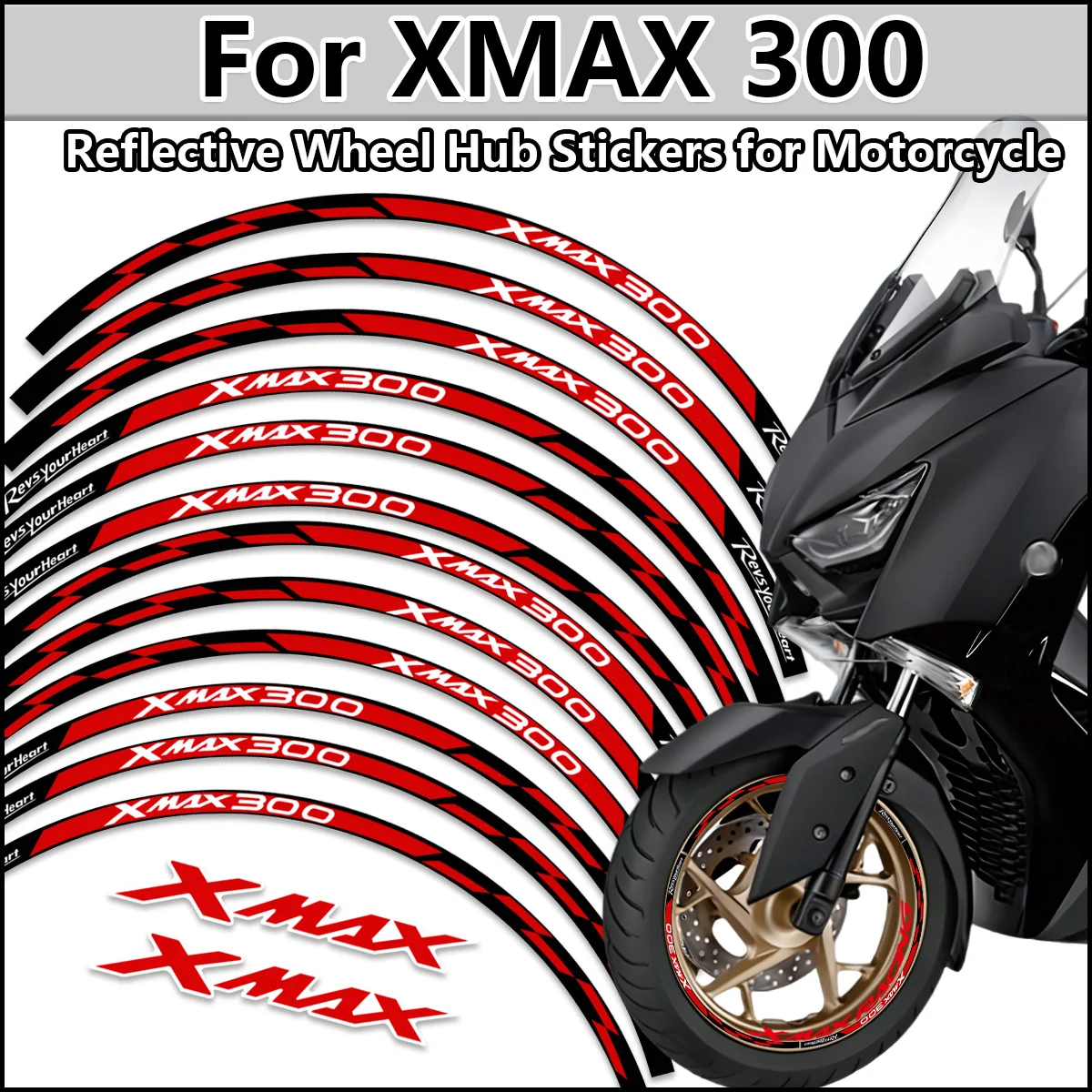 

For XMAX300 XMAX 300 Motorcycle Rim Sticker 15'' 14'' Vinyl Reflective Anti Scratch Waterproof Decor Protect Accessories Decal