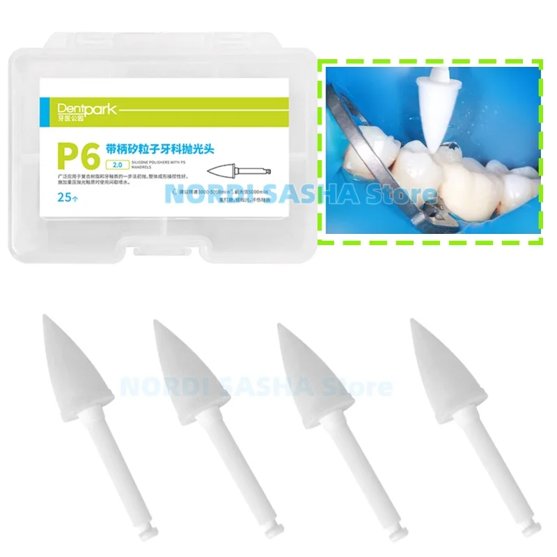 25Pcs/Box Dentpark P6 2.0 Silicone Polisher With PS Mandrel Dental Dental Composite Resin Polishers One-step  Polishing Head