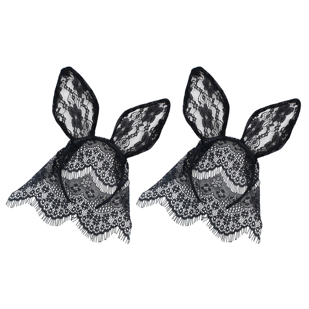 

2Pcs Animal Ear Lace Veil Hairbands Rabbit Cat Design Festival Headdress Cosplay Hair Accessory Lace Animal Ear Hairband