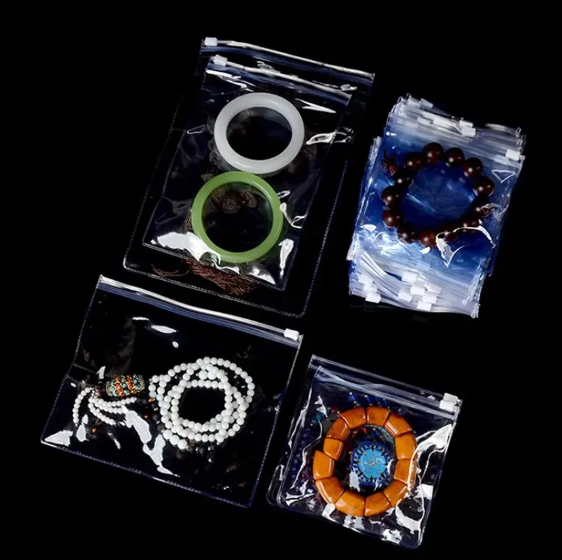 

50pcs Thick Light Blue Plastic Ziplock Jewelry Trinkets Bag Clear PVC Anti-oxidation Rings Beads Resealable Packaging Pouches