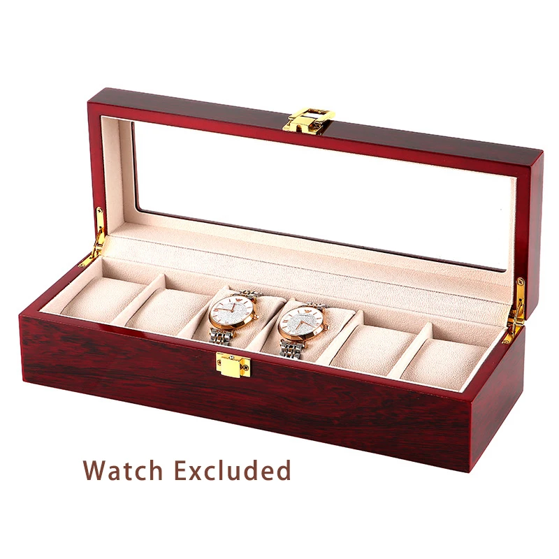 Wooden Watch Case Box Display Jewelry Holder Organizer for Men with Large Glass Lid and Removable Watch Pillow for Men and Women