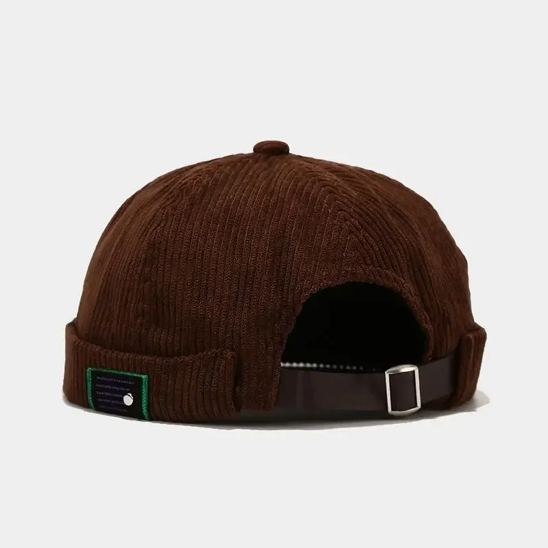 Vintage Docker Cap Brimless Hat Breathable Beanie Hats Corduroy Adjustable Solid Landlord Sailor Cap Men and Women 04