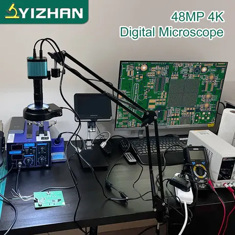 YIZHAN 48MP 4K Electronics Soldering Microscope FULL HD 1080P HDMI Camera USB Software 1-150x Lens Stand Shipping From Europe