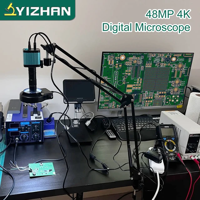 YIZHAN 48MP 4K elektronika mikroskop lutowniczy FULL HD 1080P kamera HDMI oprogramowanie USB 1-150x stojak na obiektyw wysyłka z Europy