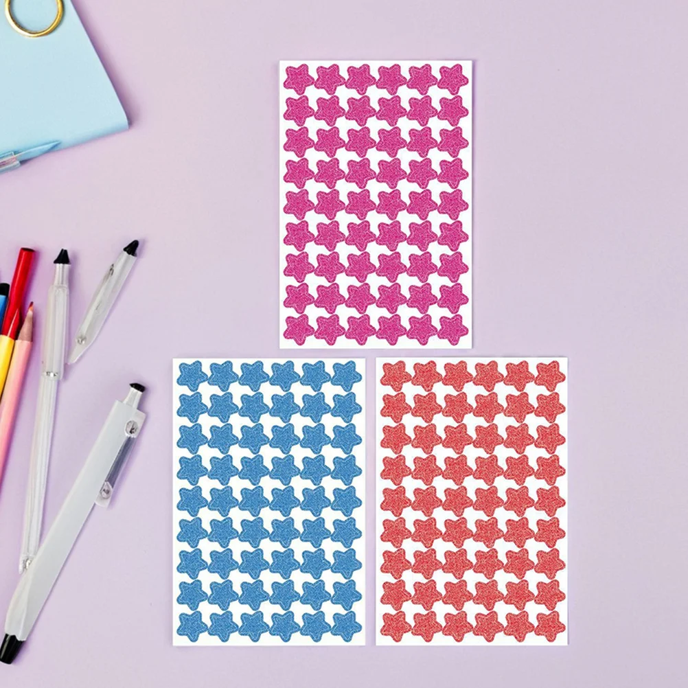 6 Sheets Star Stickers Glitter Colorful Self-Adhesive Small Reward Stickers for Classroom Behavior Charts Scrapbooking