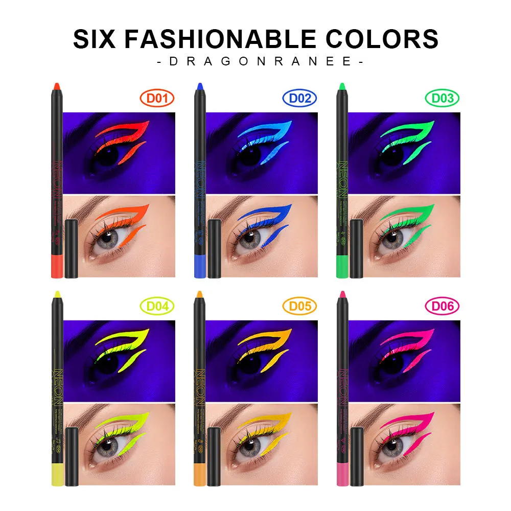 6 Color Eyeliner Foam Pencil Color Fluorescent Eyeshadow Long-Wearing Shimmer Eyeliner Stick Non-smudgy Lasting Halloween Makeup