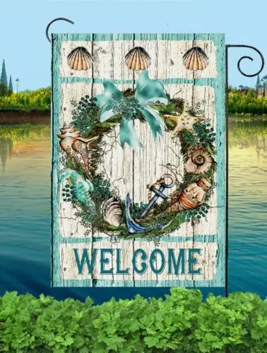 Welcome Seashell Wreath  Garden Flag * Top quality * Double Sided * Flags Galore