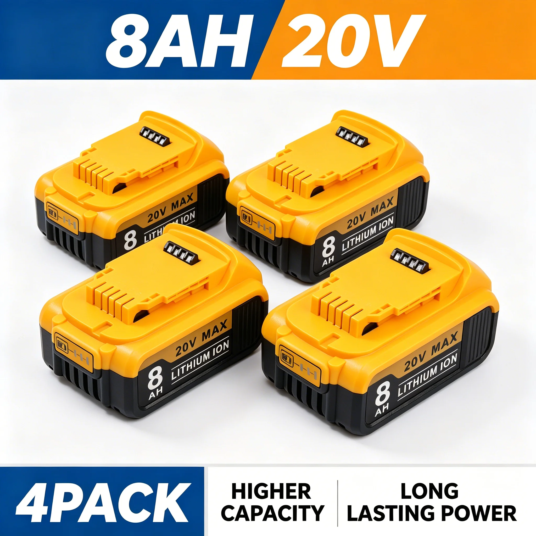 20V 8.0Ah Battery 4Pack Replacement for Dewalt DCB200 DCB201 DCB206 DCB210, High Capacity Li-ion Power Tool Battery