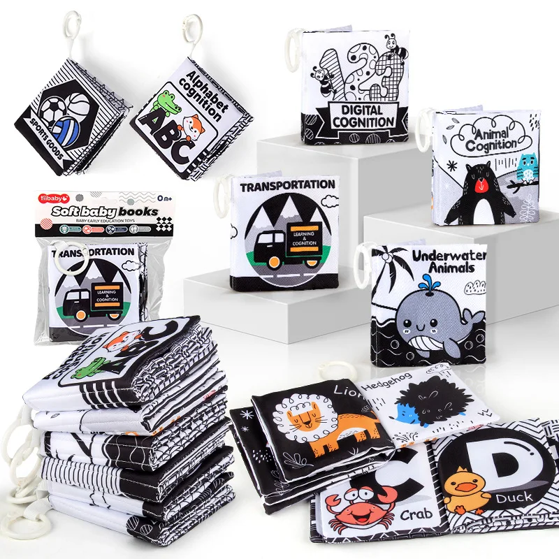 12-pagina stoffen boek Montessori Touch And Feel zachte babyboeken Cartoon dieren interactief speelgoed voor vroeg onderwijs voor baby's