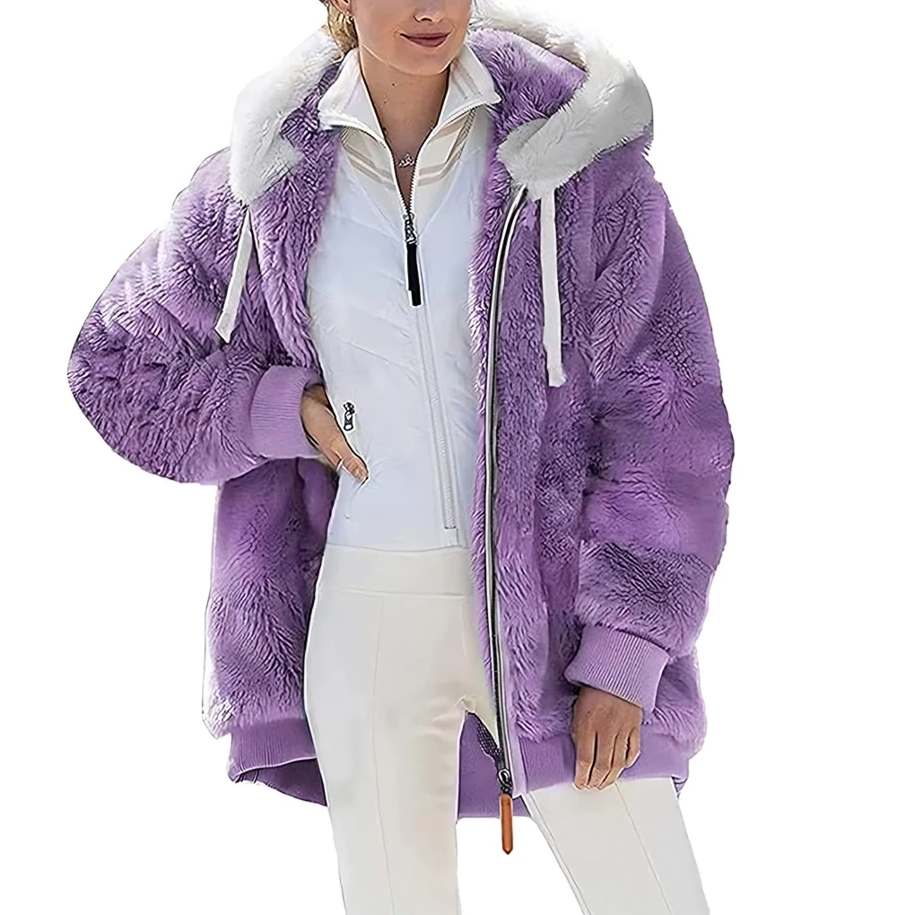 Purple Womens Hooded Coat For Winter Keeping Warm Has Never Looked So Good Full Zipper Hoodie Coats purple L