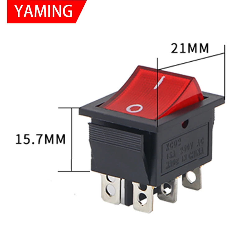 5 pz KCD4 interruttore a bilanciere 6 pin 16A 250VAC/ 20A 125VAC pulsante di alimentazione apparecchiature elettriche con luce verde rossa ON-OFF