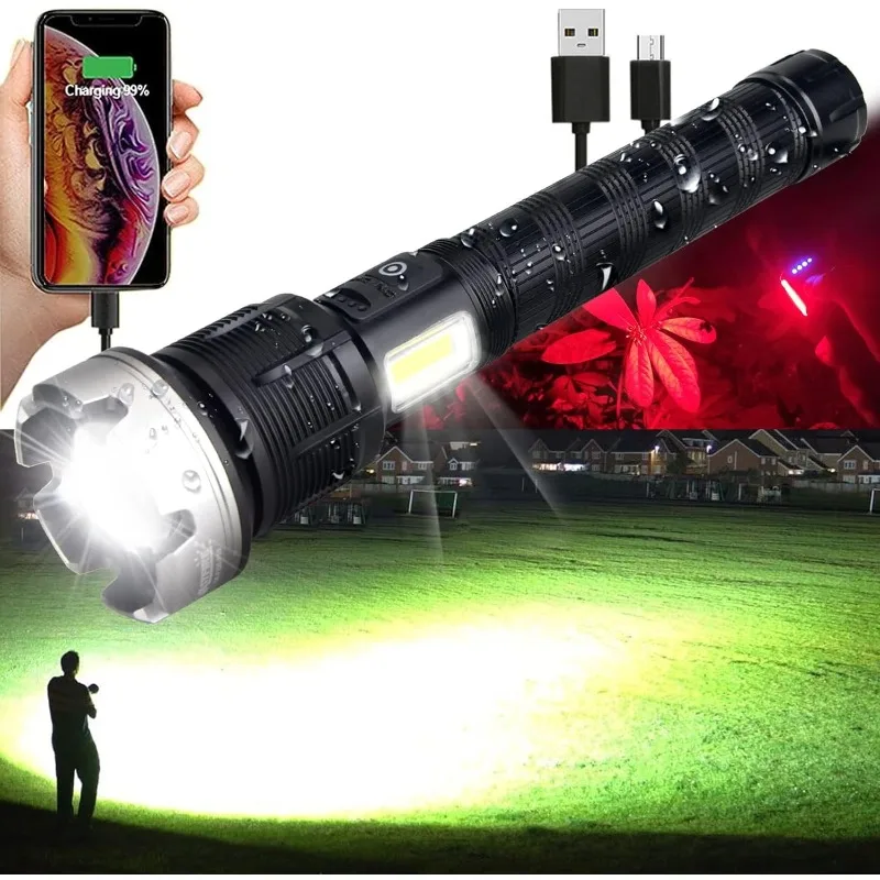 VASTFIRE Rechargeable Flashlights High Lumens 2000000 Zoomable 2023 Best Floodlight Spotlight Strobe Light Lanterns Brightest