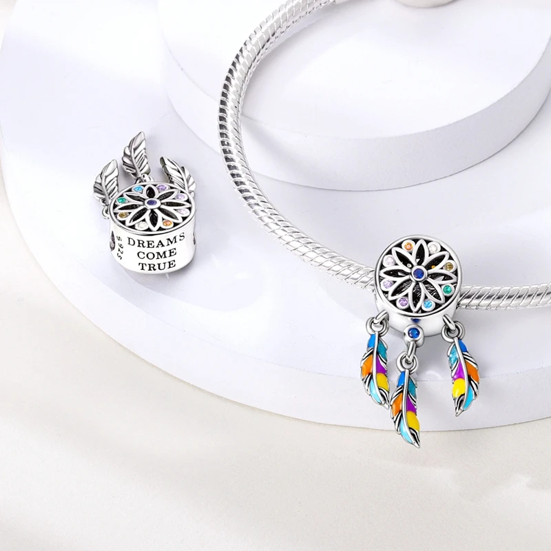 Hot Selling 925 Sterling Silver Magic Eye Series Beads Dream Catcher Tassel Charm Suitable Original 3mm Bracelet DIY Gift