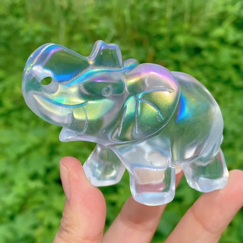 Random Rainbow Smelting Quartz Elephant, Crystal Animal, Hand Carving, Home Decorative Items, Home Decor