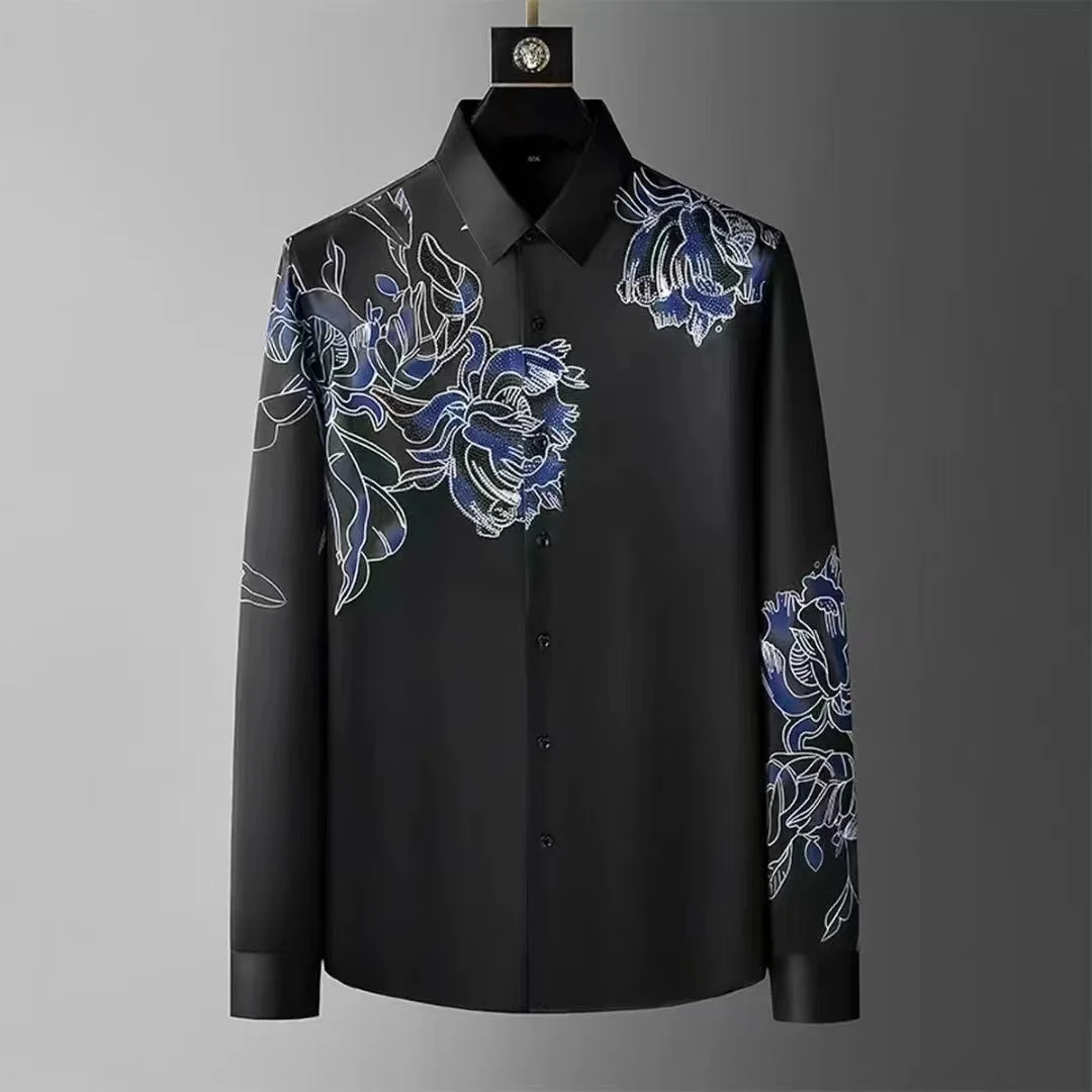 BK136New Rose Printed Men\'s Long Sleeve Shirt Groom\'s Suit Interior Shirt