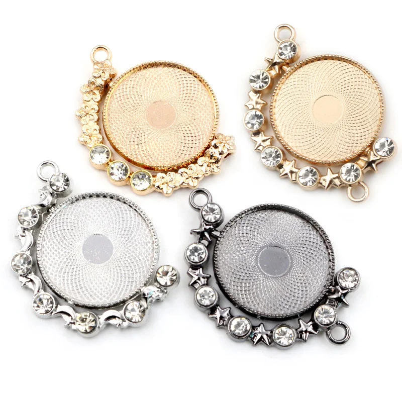 5 pçs 25mm tamanho interno nova moda rotação dupla face ródio cor strass cameo cabochon base definir pingente