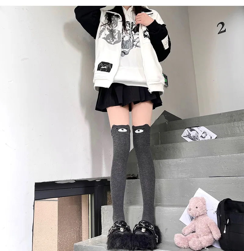 Thigh High Stockings Women Autumn/Winter Kawaii Cat Cartoon Over the Knee Socks Cute knitted Leg Warmers Long Stockings