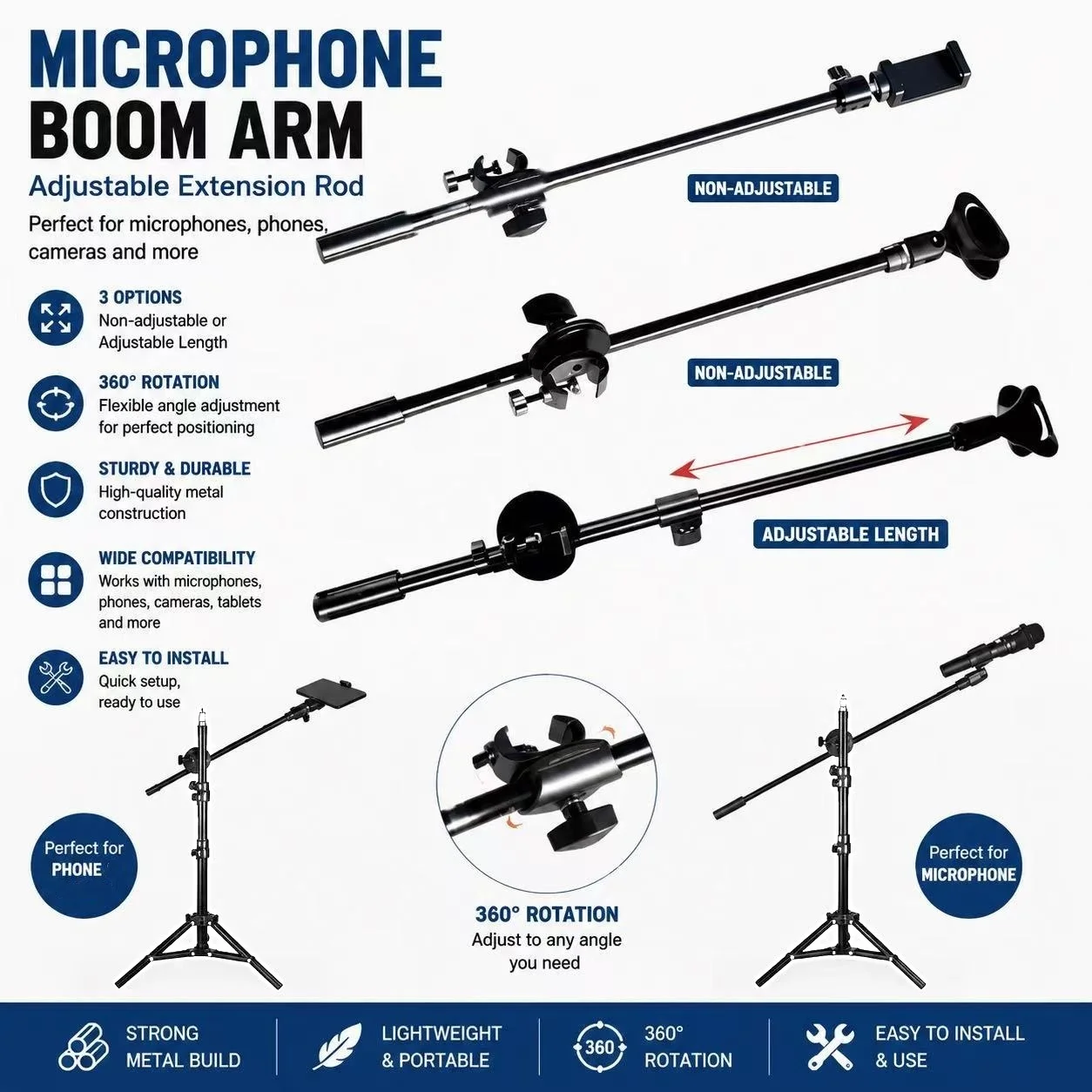 Mic Clip Rotating Microphone Stand Adjustable Rotatable Desktop Bracket Stand Phone Holder for Video Production