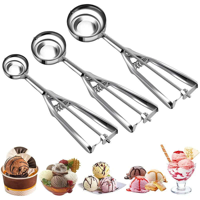 Ice Cream Scoop Set with Multiple Size Trigger Stainless Steel Cookie Scoops Set Of 3 for Baking