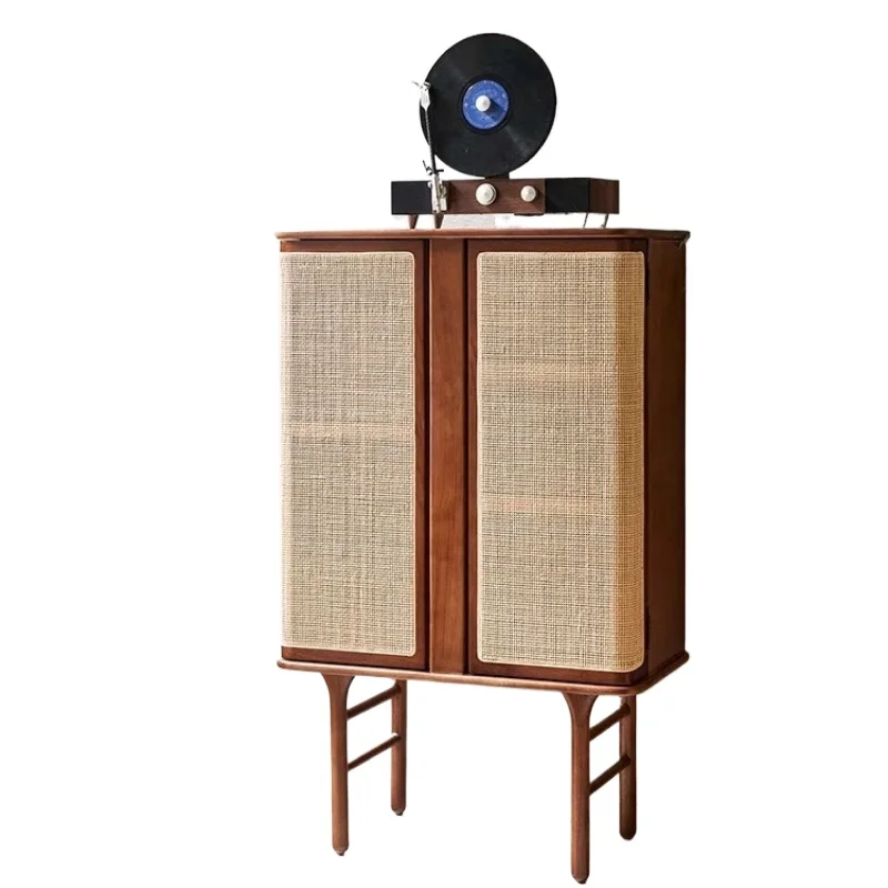 

Japanese retro wabi-sabi solid wood stand cabinet, rattan storage,homestay home restaurant, side cabinet