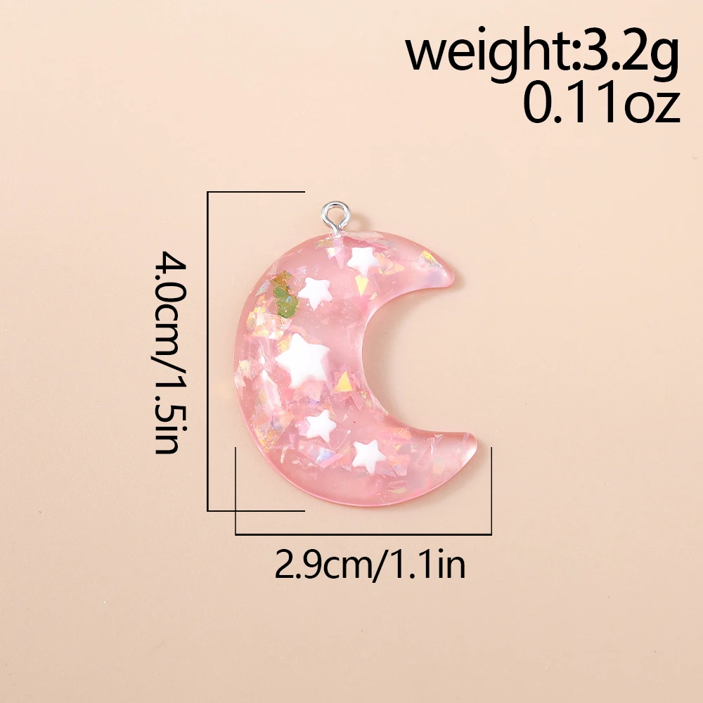 Leslie 10 Stück Niedliche Große Glänzende Glitzer-Stern- und Mond-Anhänger aus Harz für Ohrringe, Armbänder, Halsketten, Schmuckherstellung und DIY-Basteln – Detail 1