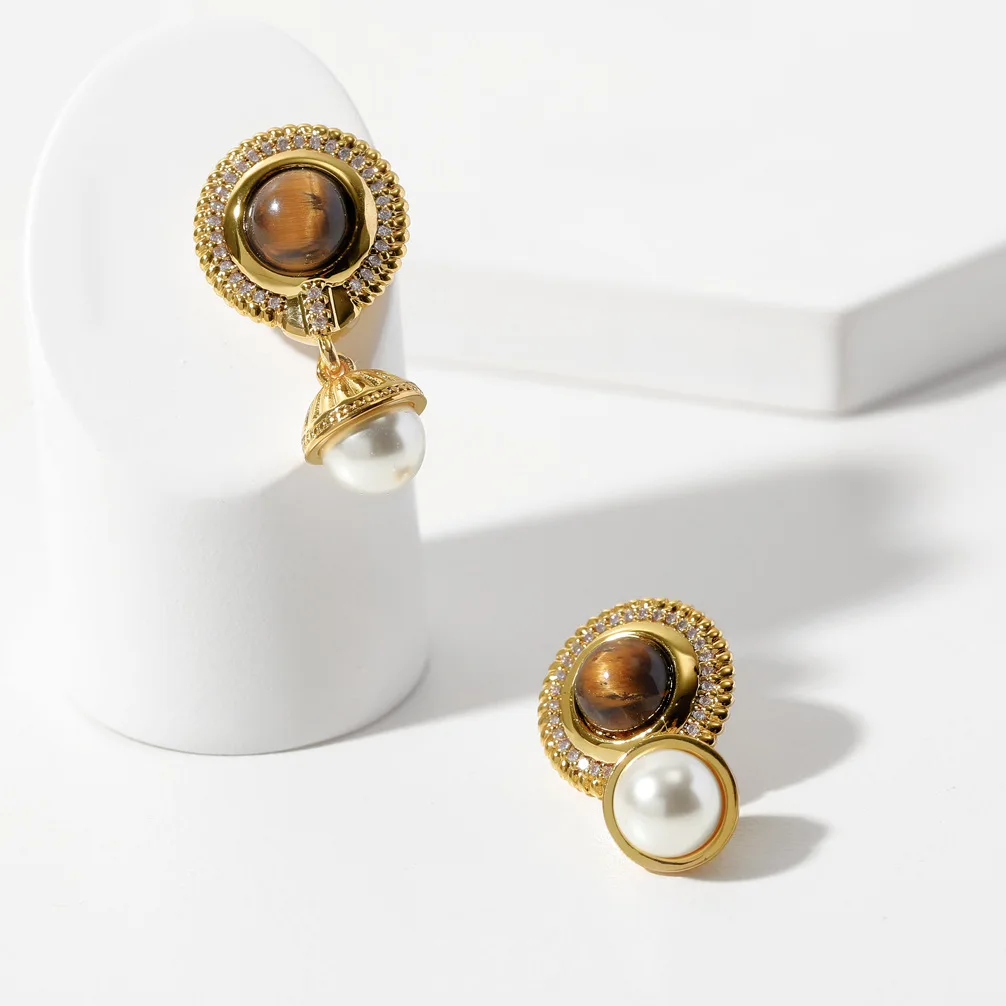 Withered Tiger Eye Stone Earnail Women's Pearl Pendant With Versatile Style, Small And Popular Jewelry Earrings Women's