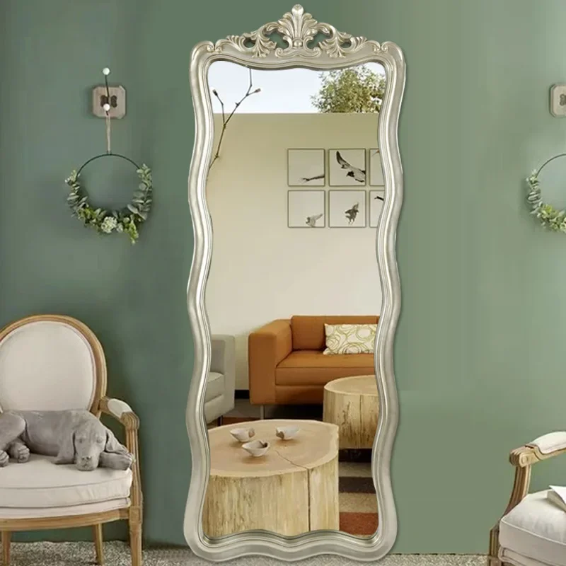 Full-length mirror French European retro clothing store wave mirror full-length mirror floor home wall-hung fitting mirror