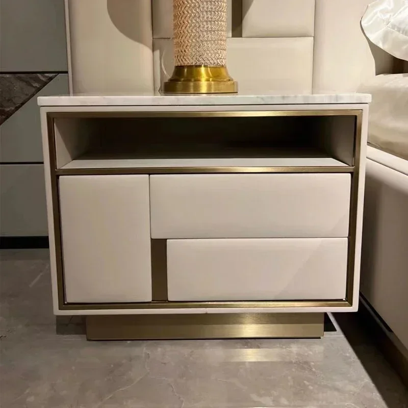 Luxury Gold Stainless Steel Frame Movable 2 Drawers Bedroom Furniturecabinet Beside The Bed Nightstand Side Table