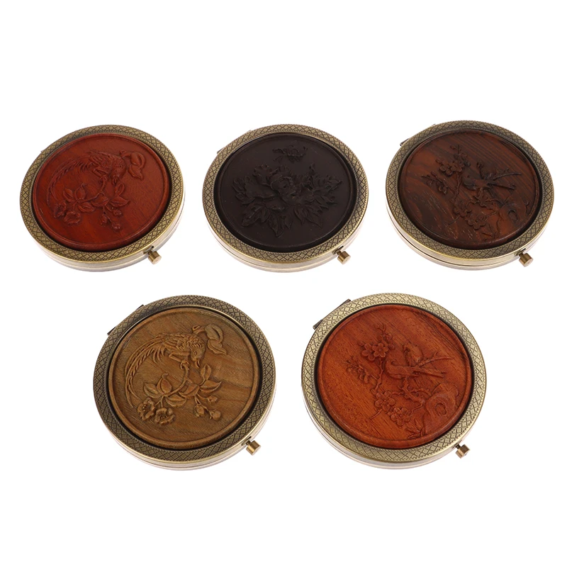 Espelho de bolso dobrável portátil para mulheres, espelho de maquiagem de madeira natural, espelho compacto, jacarandá, ampliação, retro, estilo elegante, presente, 1pc