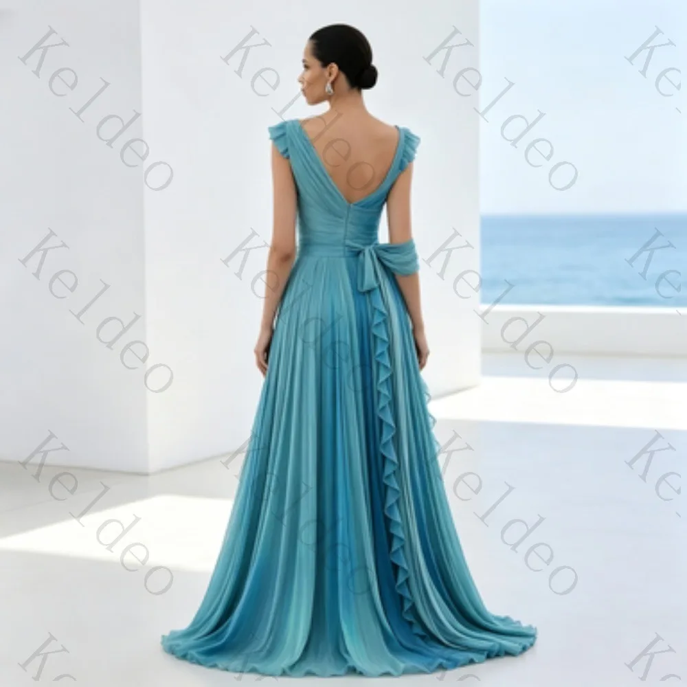 Customized One‑Shoulder Draped Chiffon A‑Line Evening Gown Ruffle Trim Waist Sash Floor‑Length Gradient Formal Prom Party Dress
