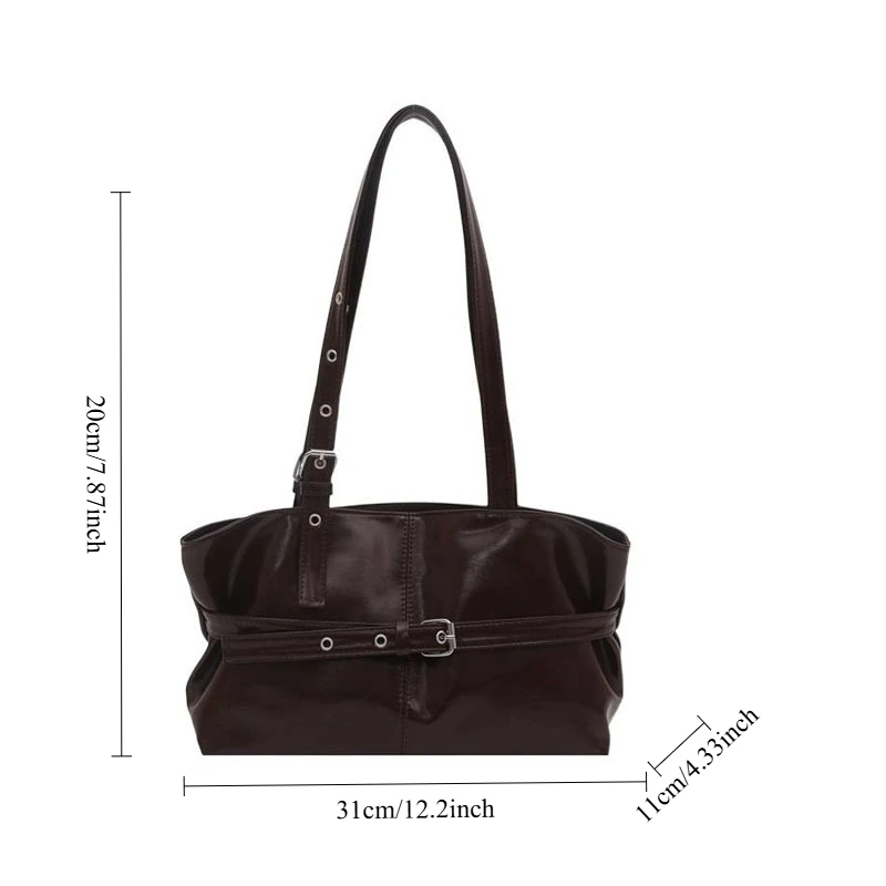 New Fashionable Versatile Belt Buckle Handbag Korean Style Solid Color Soft Leather Women's Casual Shoulder Bag Underarm Bag view 6