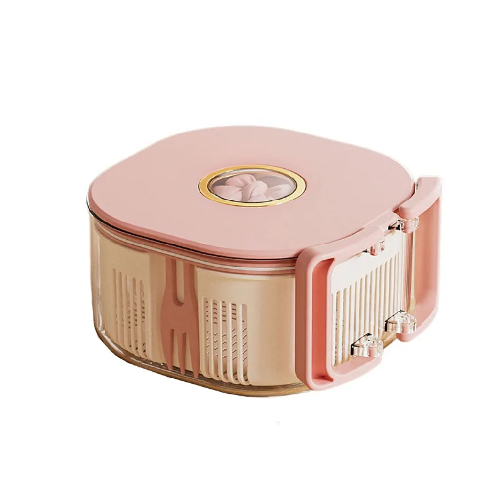 

Thickened Large Drain Basket with Lid Foldable Handle Food Grade 2-in-1 Fruit Washing Basin with Small Forks Large Capacity