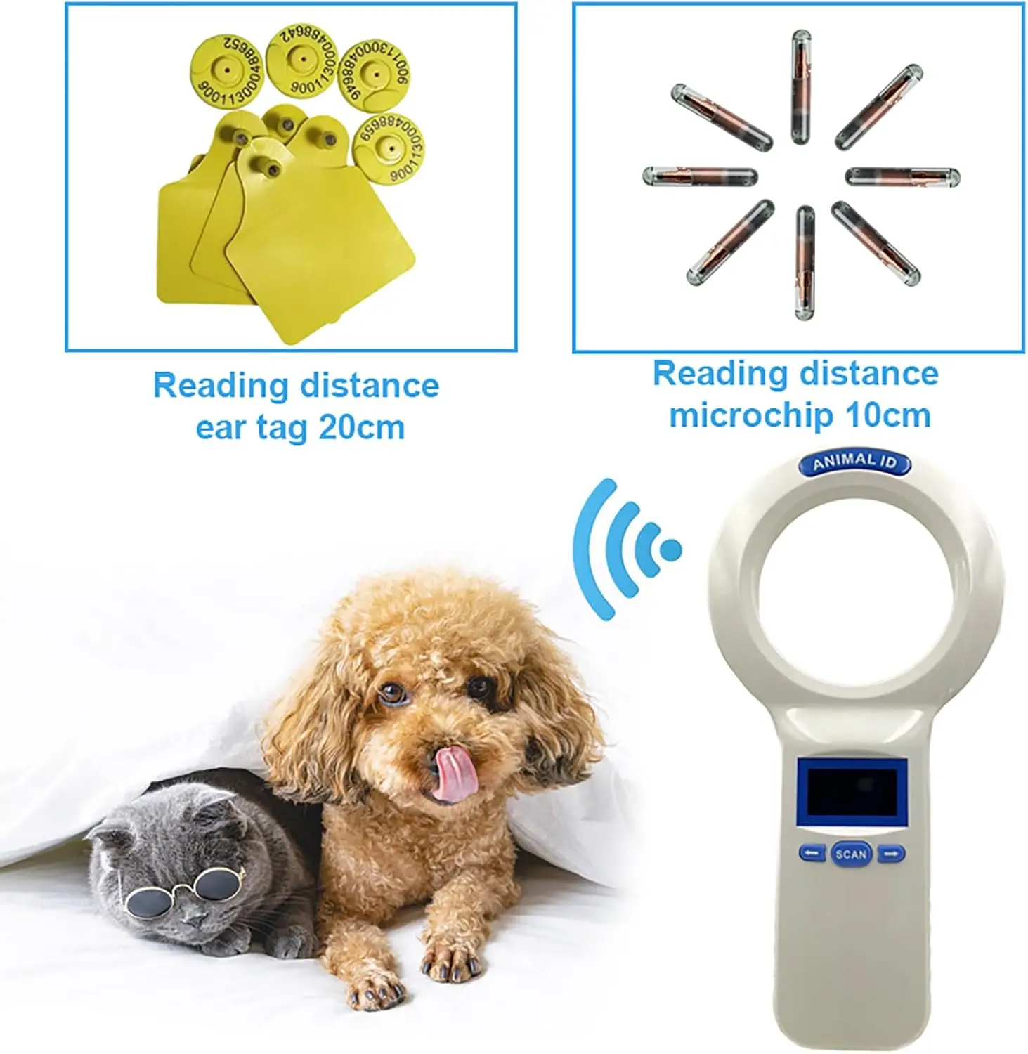 Animal Chip Scanner, Handheld Pet Chip Reader, Fit ISO11784/85 FDX-B & ID64 Chips, 1000 Data Storage and Support USB Transmissio