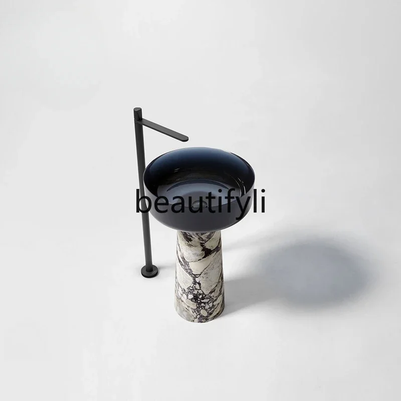 Floor-to-ceiling marble column transparent resin wash basin B & B hand wash bathroom column basin