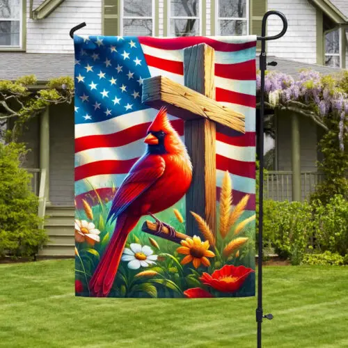 Cardinal Wooden Cross Patriotic American Flag Garden Flag AAL HHM WZZ yyi