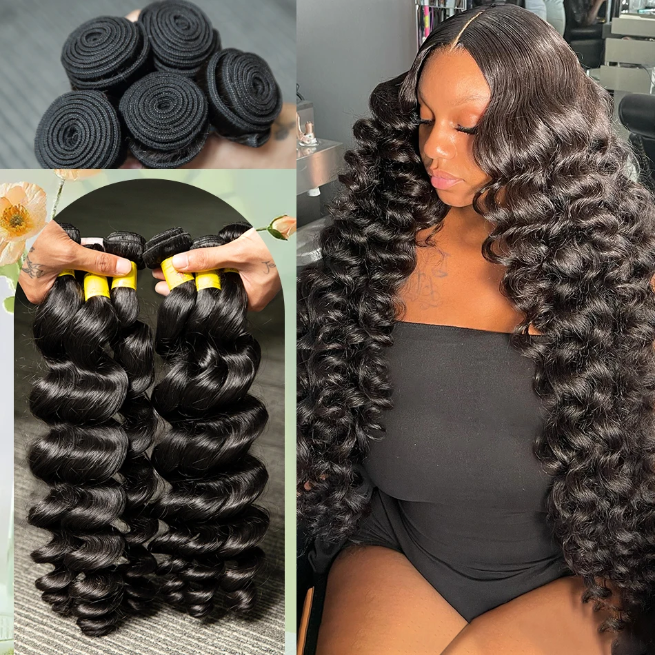 Luvin 30 32 Inch Loose Deep Wave Bundles 100% Human Hair Brazilian Loose Wave Human Hair Bundles Hair Extensions Tissage