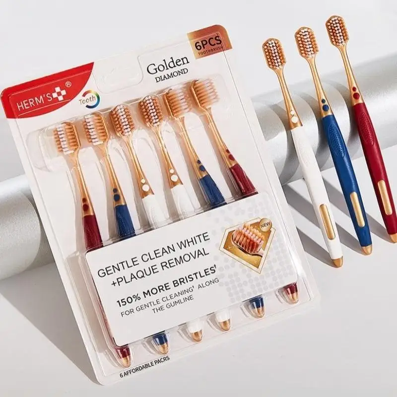6pcs Wide Head Household Adult Soft Bristled Toothbrush For Both Men And Women Household Cleaning