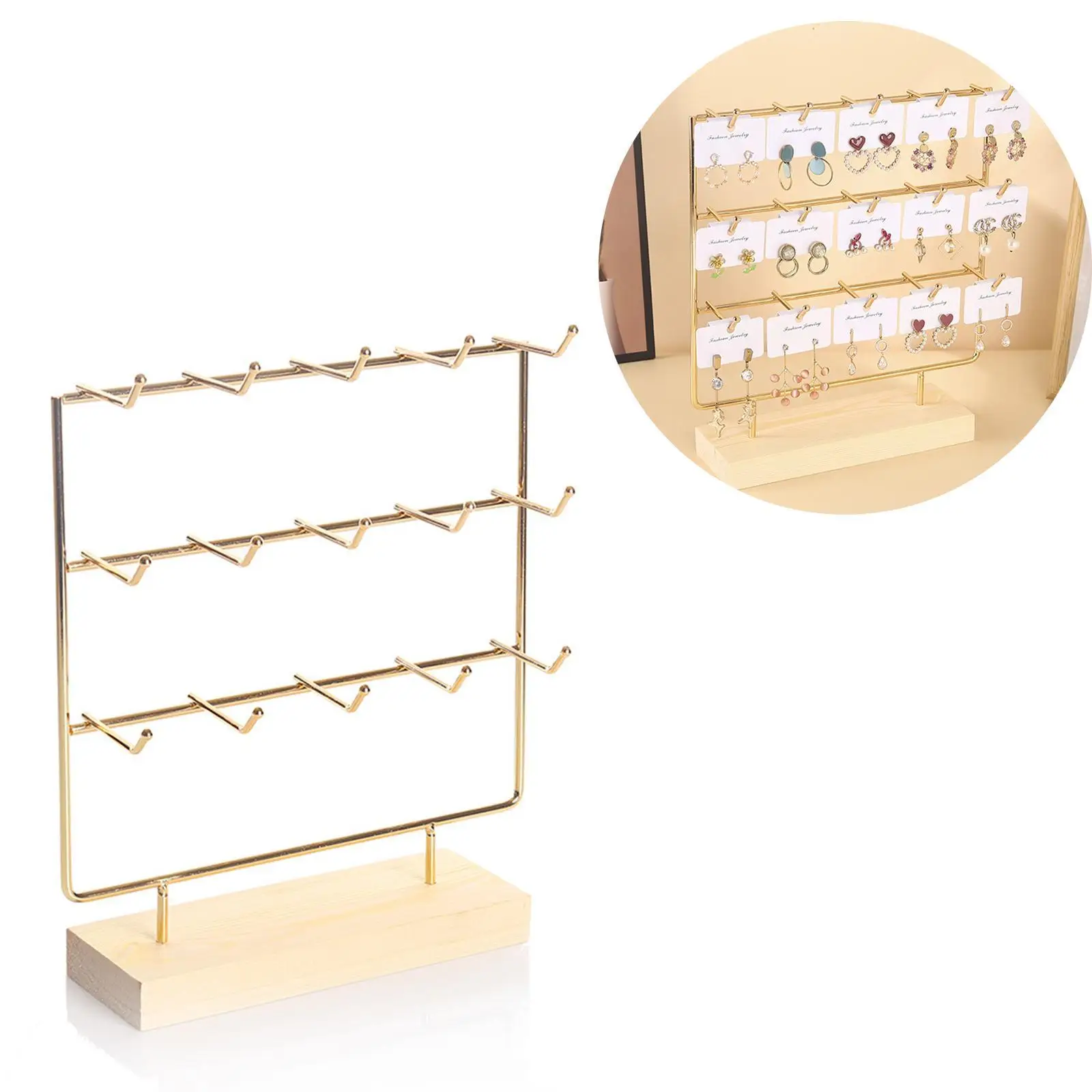 Jewelry Display Rack Earring Card Display Holder,with 15 Hooks Jewelry Organizer