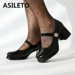 ASILETO Design Women Pumps Wedding Party Shoes 32 33 Round Toe Platform Straps Block Heels 5.5cm Spring Footwear Big Size 43